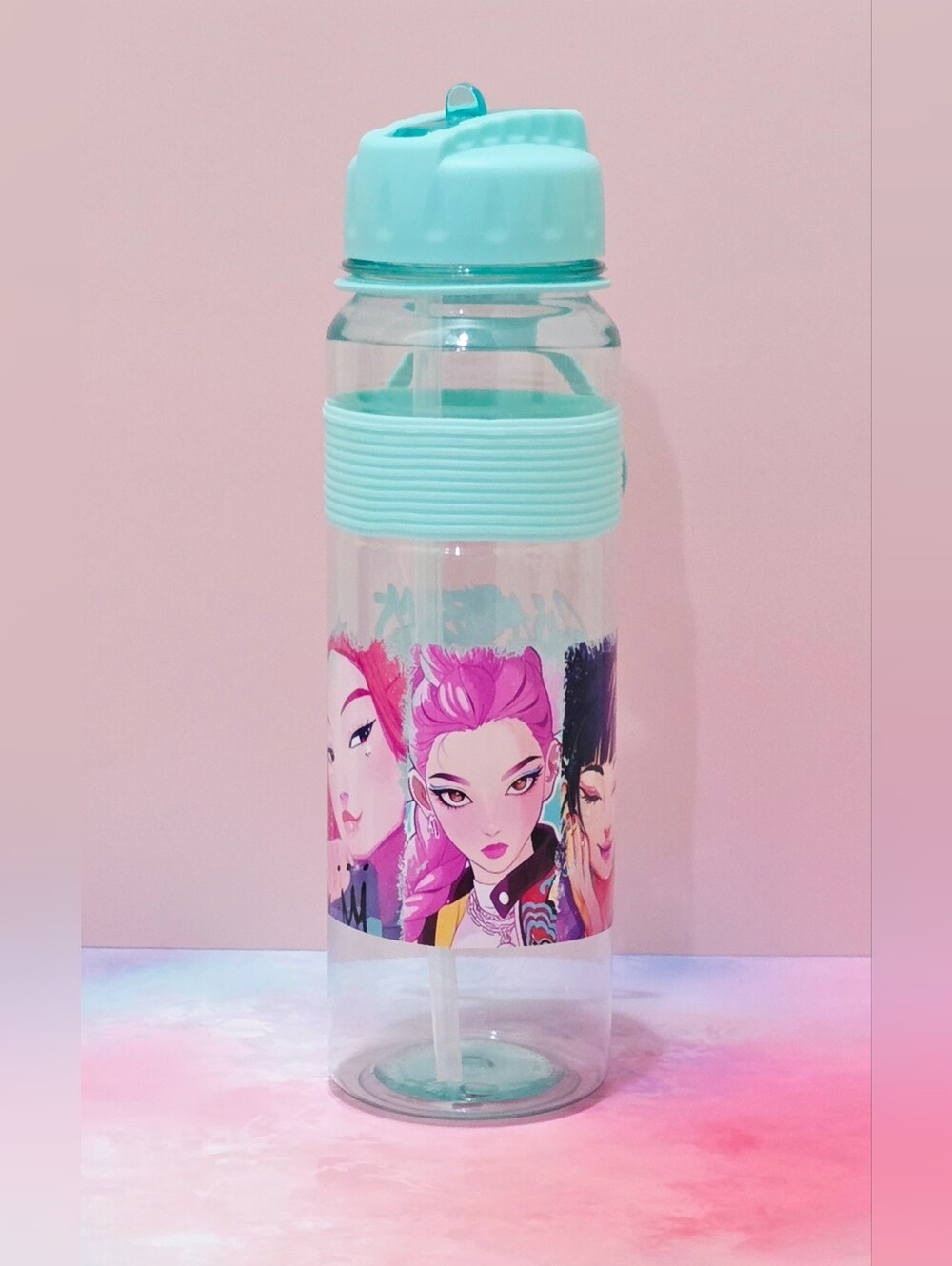 Hand-Designed Aquamarine K-POP Demon Hunters Water Bottle - Huntrix & Saja Boys